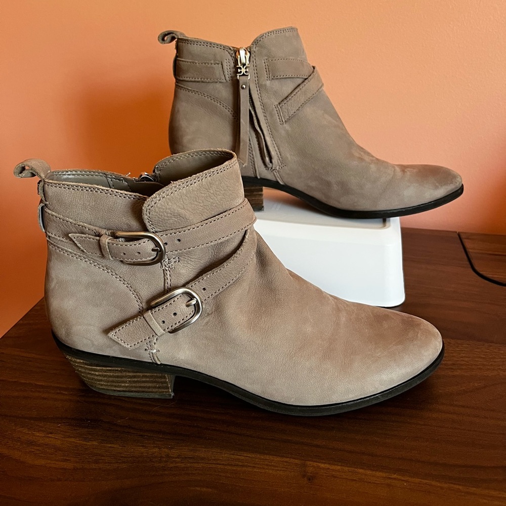 Sam Edelman Parlie Ankle Boots Women's Size 8.5 Putty Leather Side Zip Booties